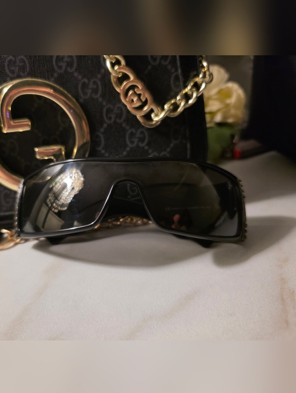 Valentino Black Shield Sunglasses with Dark Smoke Lenses